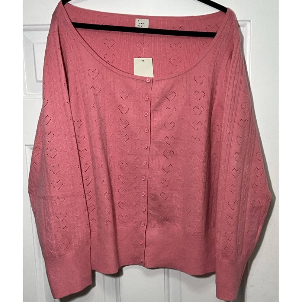A New Day Pink Heart Long Sleeve Cardigan Sweater Women's XXL